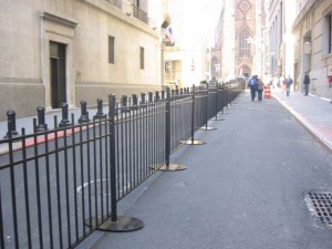 Removable wrought iron security fence at the New York Stock Exchange, Wall Street, New York City
