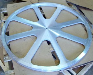 Aluminum 3 foot diameter wheel waterjet cut.