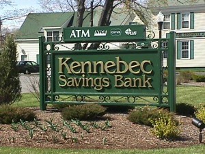 Bank signage for Kennebec Savings Bank in Maine